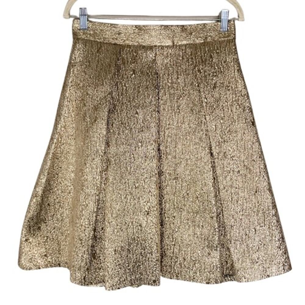 Eliza J Women's Gold Foil Skirt Metallic Pleated Full A-Line Pockets Size 8 NWT